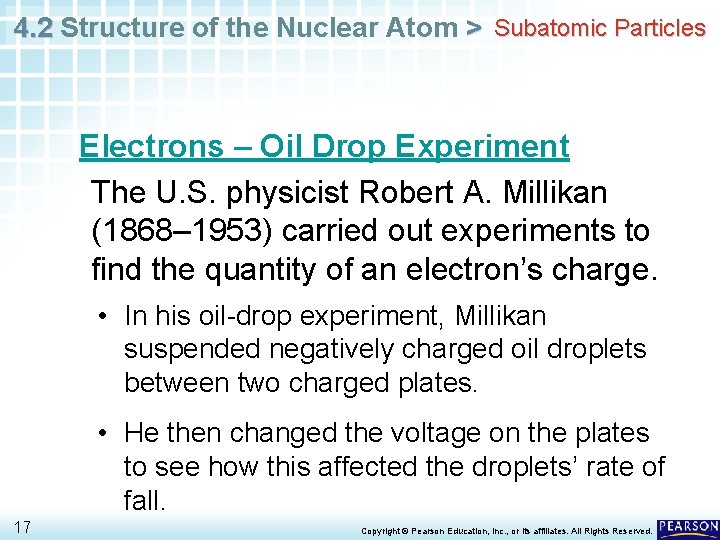 4. 2 Structure of the Nuclear Atom > Subatomic Particles Electrons – Oil Drop