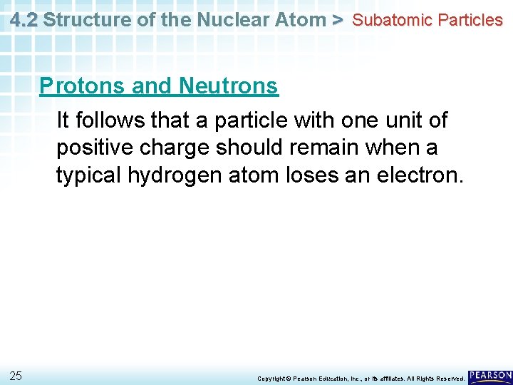 4. 2 Structure of the Nuclear Atom > Subatomic Particles Protons and Neutrons It