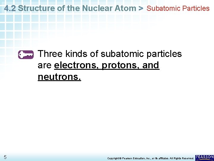 4. 2 Structure of the Nuclear Atom > Subatomic Particles Three kinds of subatomic