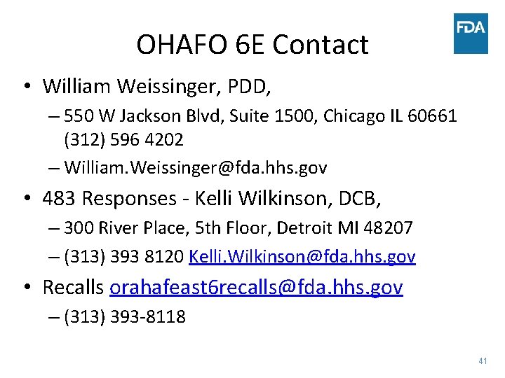OHAFO 6 E Contact • William Weissinger, PDD, – 550 W Jackson Blvd, Suite