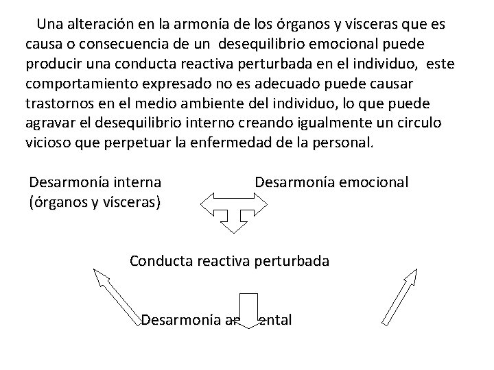 Una alteración en la armonía de los órganos y vísceras que es causa o