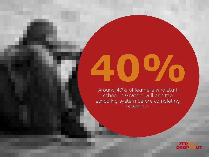 40% Around 40% of learners who start school in Grade 1 will exit the