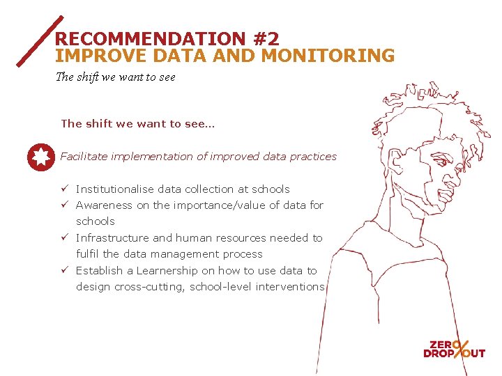 RECOMMENDATION #2 IMPROVE DATA AND MONITORING The shift we want to see… Facilitate implementation