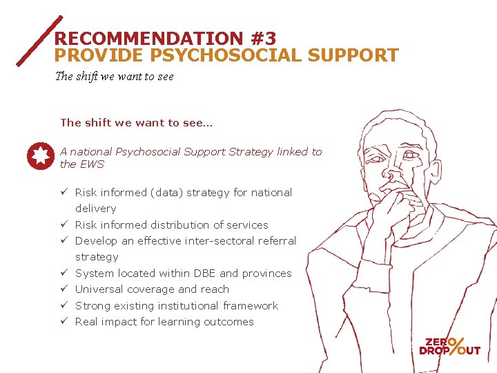 RECOMMENDATION #3 PROVIDE PSYCHOSOCIAL SUPPORT The shift we want to see… A national Psychosocial