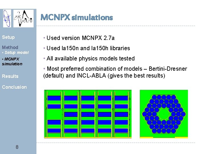 MCNPX simulations Setup • Used version MCNPX 2. 7 a Method • Used la