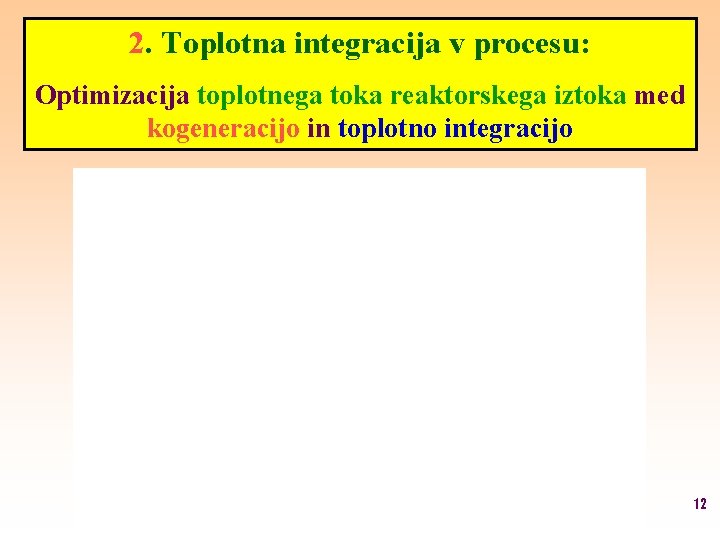 2. Toplotna integracija v procesu: Optimizacija toplotnega toka reaktorskega iztoka med kogeneracijo in toplotno