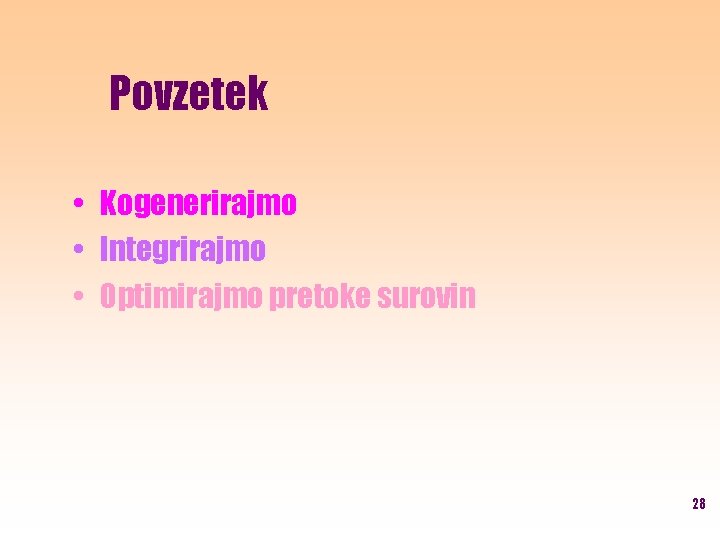 Povzetek • Kogenerirajmo • Integrirajmo • Optimirajmo pretoke surovin 28 