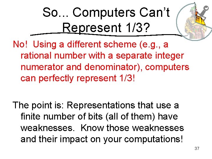 So. . . Computers Can’t Represent 1/3? No! Using a different scheme (e. g.