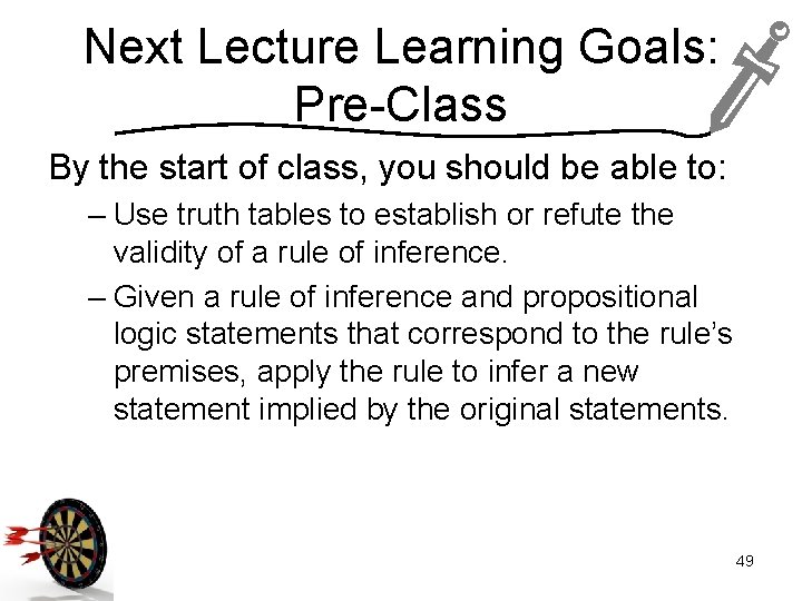 Next Lecture Learning Goals: Pre-Class By the start of class, you should be able