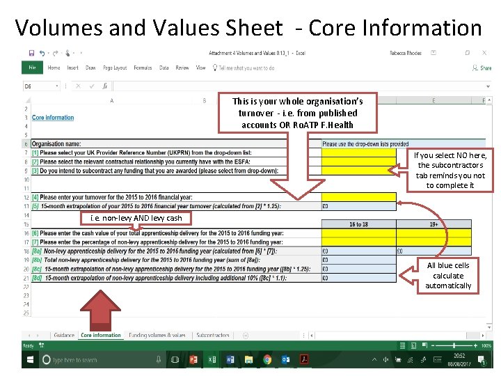 Volumes and Values Sheet - Core Information This is your whole organisation’s turnover -