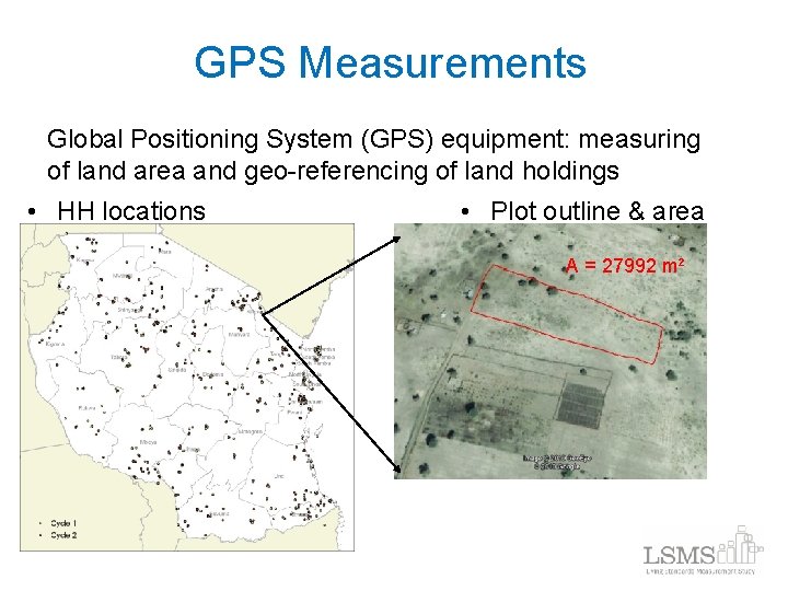 GPS Measurements Global Positioning System (GPS) equipment: measuring of land area and geo-referencing of