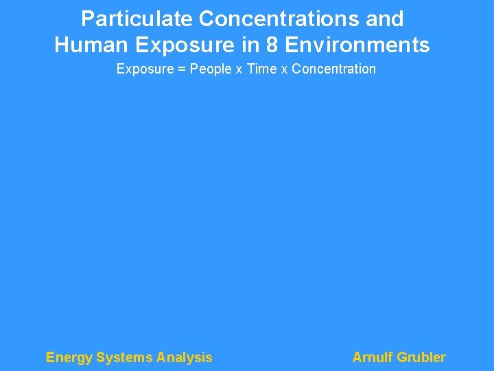Particulate Concentrations and Human Exposure in 8 Environments Exposure = People x Time x