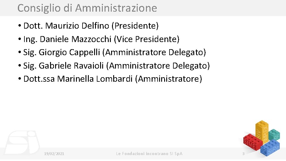 Consiglio di Amministrazione • Dott. Maurizio Delfino (Presidente) • Ing. Daniele Mazzocchi (Vice Presidente)