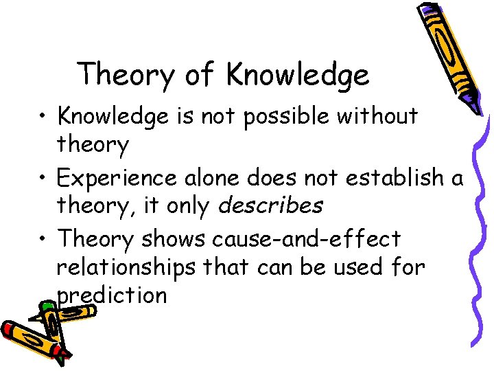 Theory of Knowledge • Knowledge is not possible without theory • Experience alone does