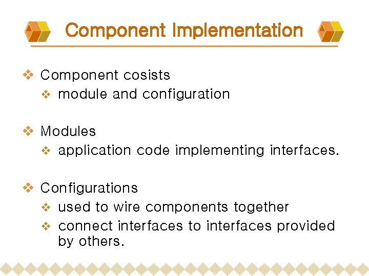 Component Implementation v Component cosists v module and configuration v Modules v application code Component Implementation v Component cosists v module and configuration v Modules v application code