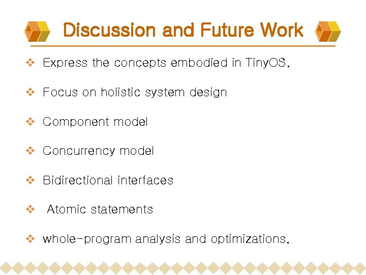 Discussion and Future Work v Express the concepts embodied in Tiny. OS. v Focus Discussion and Future Work v Express the concepts embodied in Tiny. OS. v Focus