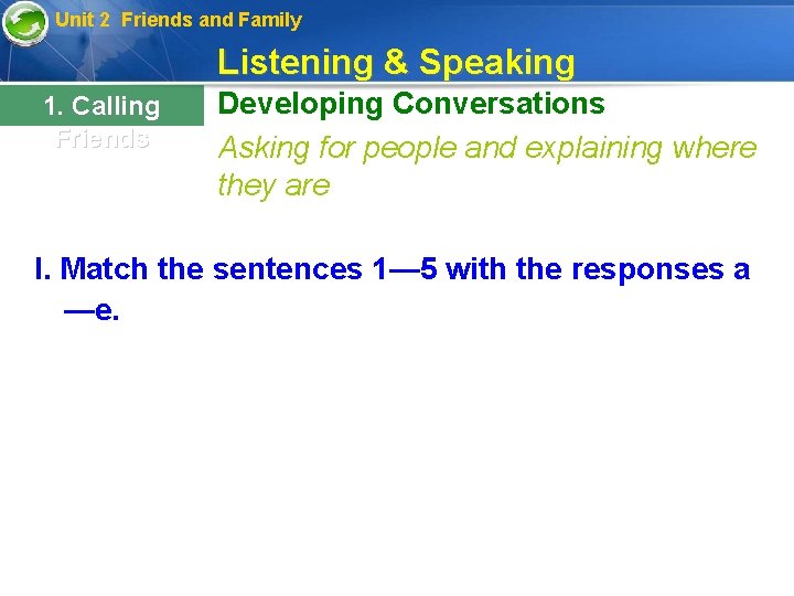 Unit 2 Friends and Family Listening & Speaking 1. Calling Friends Developing Conversations Asking