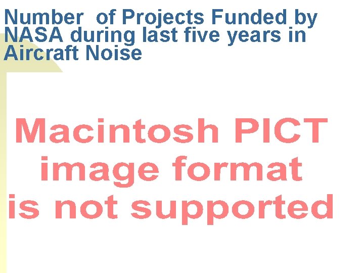 Number of Projects Funded by NASA during last five years in Aircraft Noise 