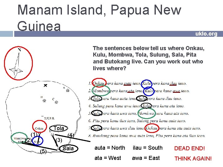 Manam Island, Papua New Guinea uklo. org The sentences below tell us where Onkau,