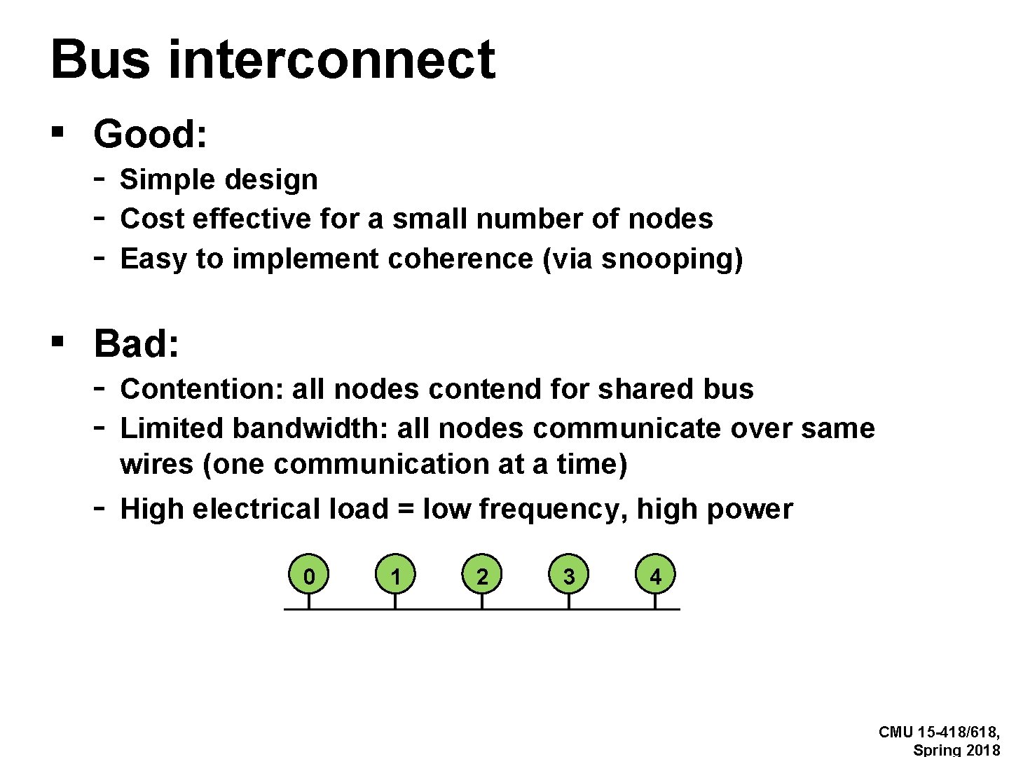 Bus interconnect ▪ Good: - Simple design Cost effective for a small number of