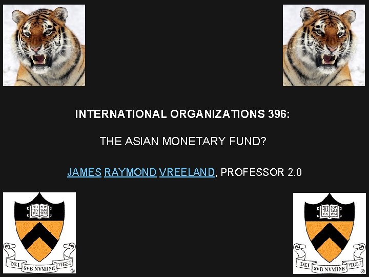 INTERNATIONAL ORGANIZATIONS 396: THE ASIAN MONETARY FUND? JAMES RAYMOND VREELAND, PROFESSOR 2. 0 1