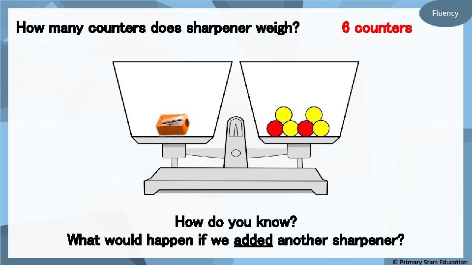 How many counters does sharpener weigh? 6 counters How do you know? What would