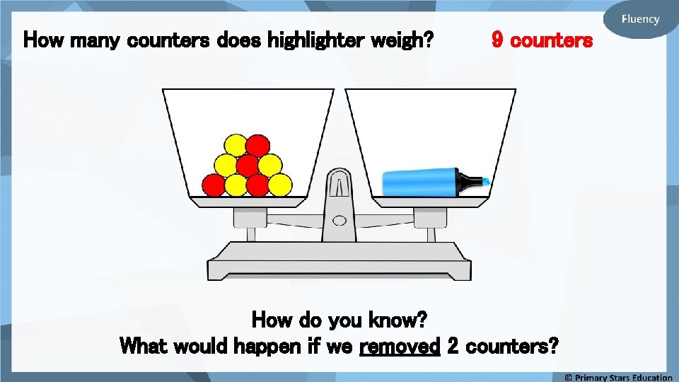 How many counters does highlighter weigh? 9 counters How do you know? What would