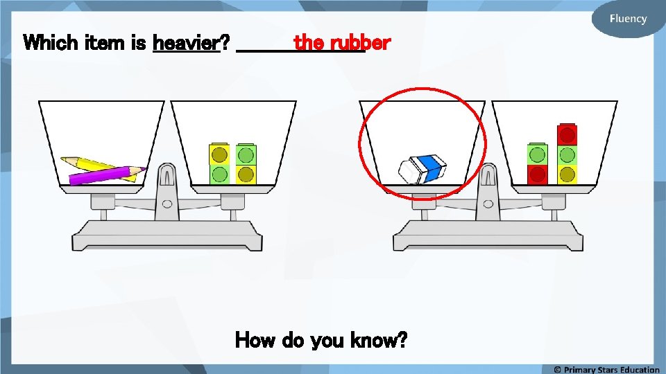 the rubber Which item is heavier? __________ How do you know? 