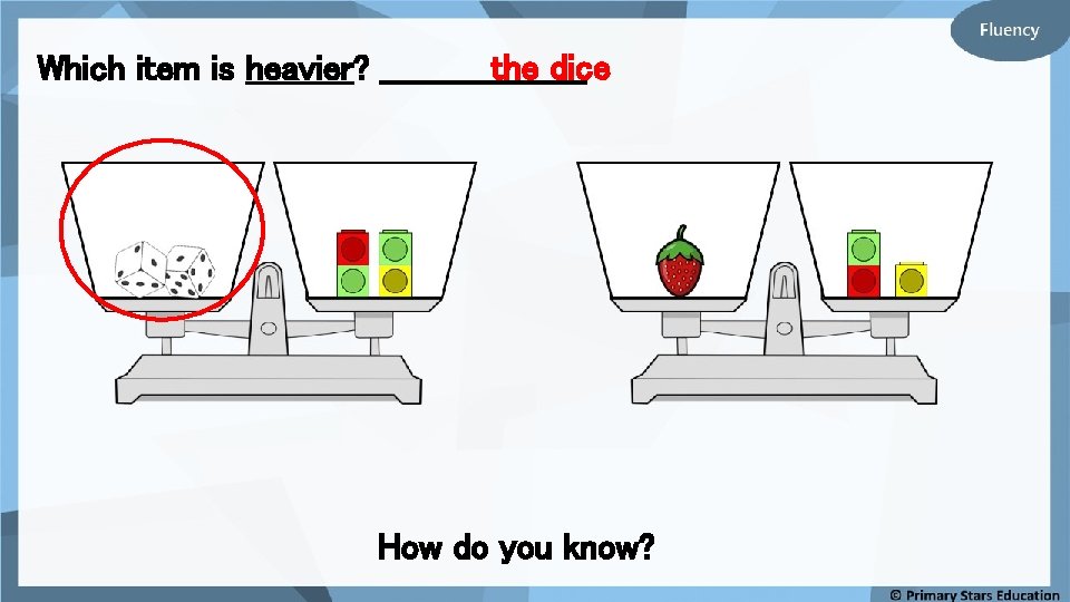 the dice Which item is heavier? __________ How do you know? 