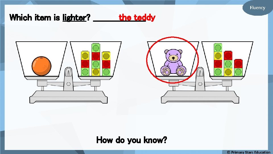 the teddy Which item is lighter? __________ How do you know? 