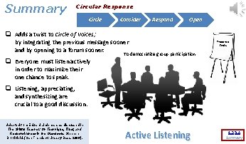 Summary Circular Response Circle Consider Respond Open q Adds a twist to Circle of