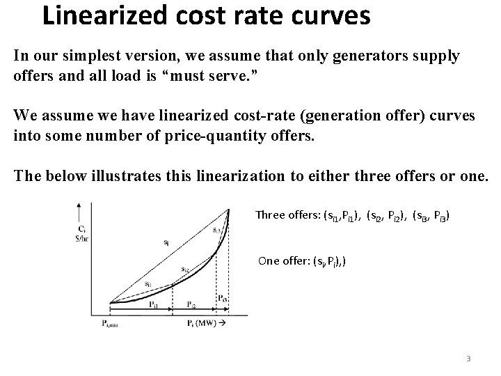 Linearized cost rate curves In our simplest version, we assume that only generators supply