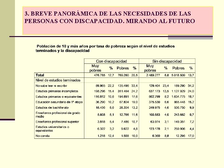 3. BREVE PANORÁMICA DE LAS NECESIDADES DE LAS PERSONAS CON DISCAPACIDAD. MIRANDO AL FUTURO