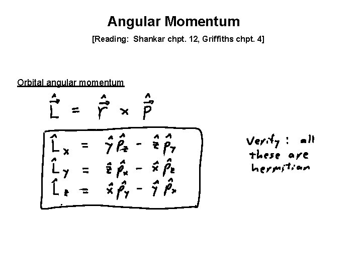 Angular Momentum [Reading: Shankar chpt. 12, Griffiths chpt. 4] Orbital angular momentum 