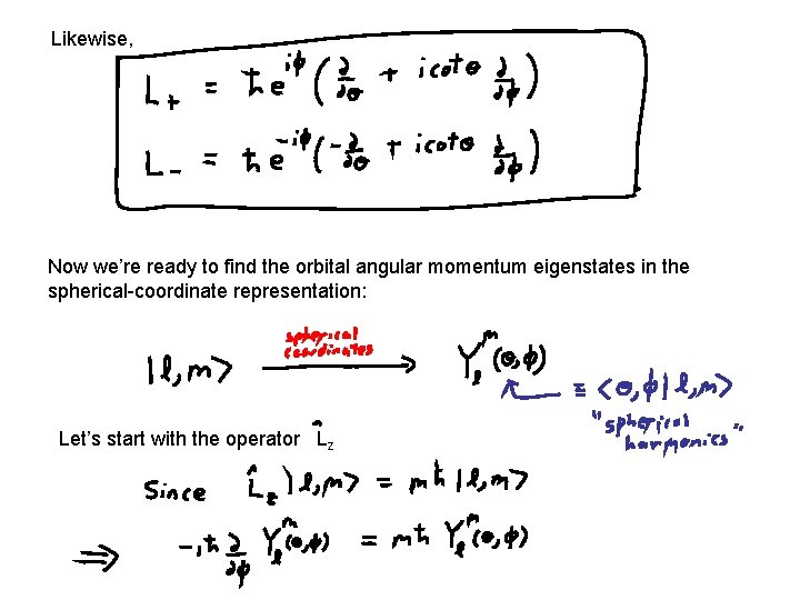 Likewise, Now we’re ready to find the orbital angular momentum eigenstates in the spherical-coordinate