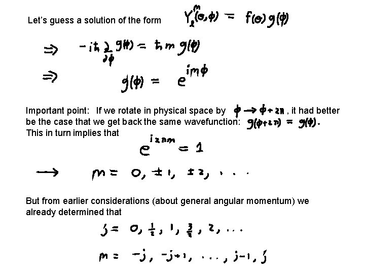 Let’s guess a solution of the form Important point: If we rotate in physical