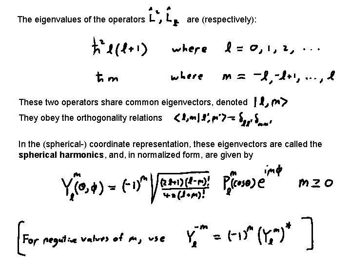 The eigenvalues of the operators are (respectively): These two operators share common eigenvectors, denoted