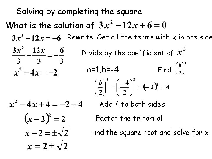 Solving by completing the square What is the solution of Rewrite. Get all the