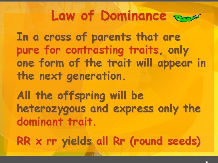 Law of Dominance In a cross of parents that are pure for contrasting traits,