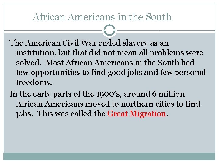 African Americans in the South The American Civil War ended slavery as an institution,