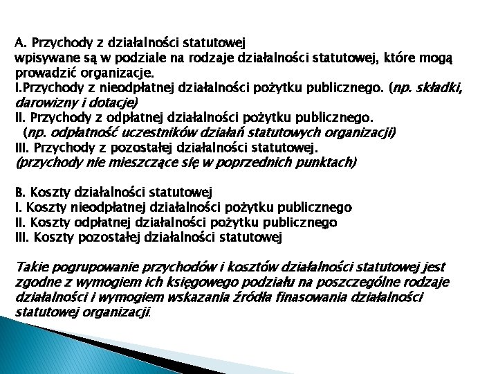 A. Przychody z działalności statutowej wpisywane są w podziale na rodzaje działalności statutowej, które