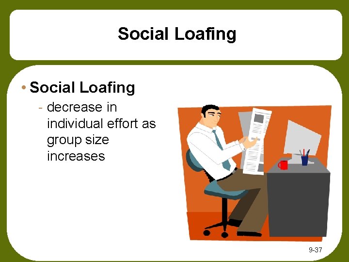 Social Loafing • Social Loafing - decrease in individual effort as group size increases Social Loafing • Social Loafing - decrease in individual effort as group size increases