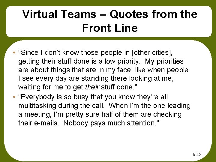 Virtual Teams – Quotes from the Front Line • “Since I don’t know those Virtual Teams – Quotes from the Front Line • “Since I don’t know those