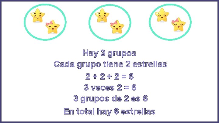 Hay 3 grupos Cada grupo tiene 2 estrellas 2+2+2=6 3 veces 2 = 6