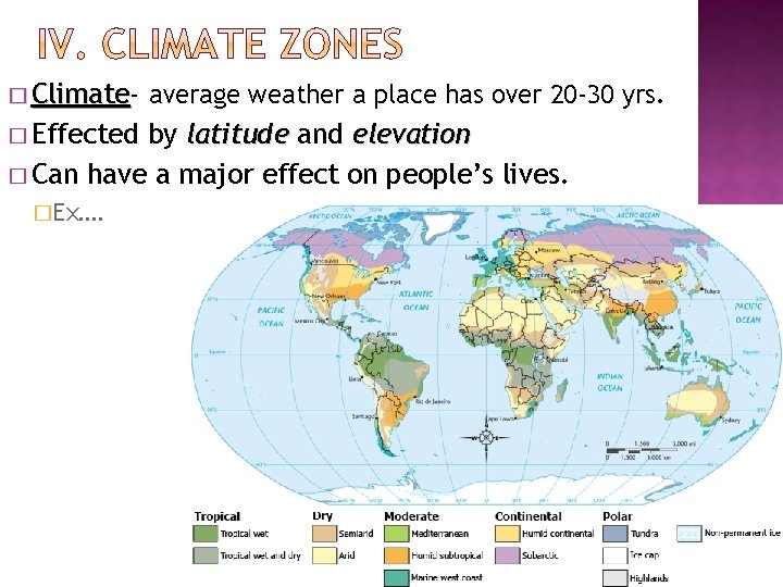 � Climate � Effected average weather a place has over 20 -30 yrs. by