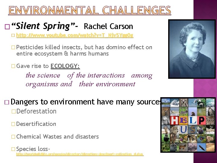 �“Silent Spring”- Rachel Carson � http: //www. youtube. com/watch? v=T_Njv 5 Ygg 0 g