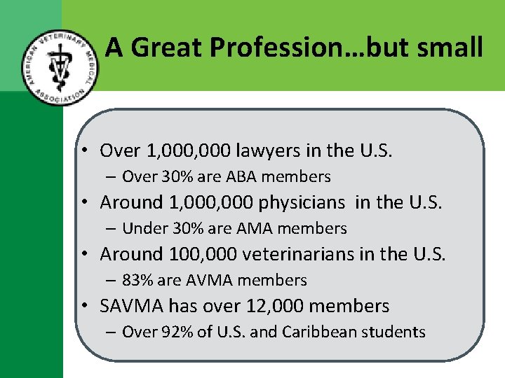A Great Profession…but small • Over 1, 000 lawyers in the U. S. –
