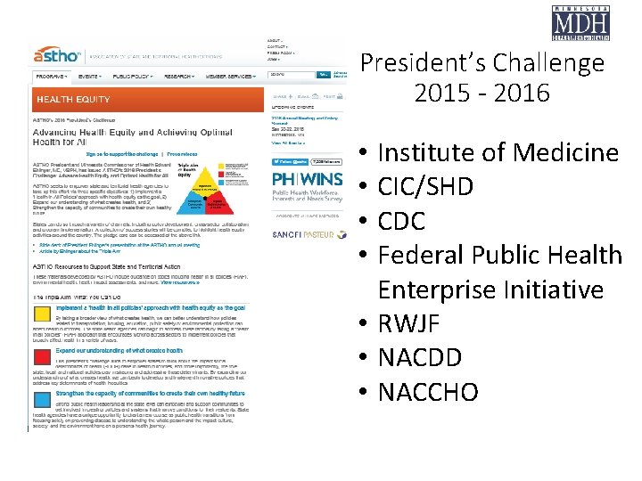 President’s Challenge 2015 - 2016 Institute of Medicine CIC/SHD CDC Federal Public Health Enterprise President’s Challenge 2015 - 2016 Institute of Medicine CIC/SHD CDC Federal Public Health Enterprise