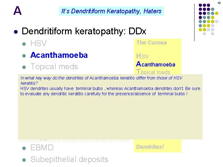 A l 18 It’s Dendritiform Keratopathy, Haters Dendritiform keratopathy: DDx The Cornea HSV l