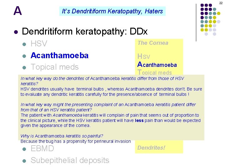 A l 22 It’s Dendritiform Keratopathy, Haters Dendritiform keratopathy: DDx The Cornea HSV l